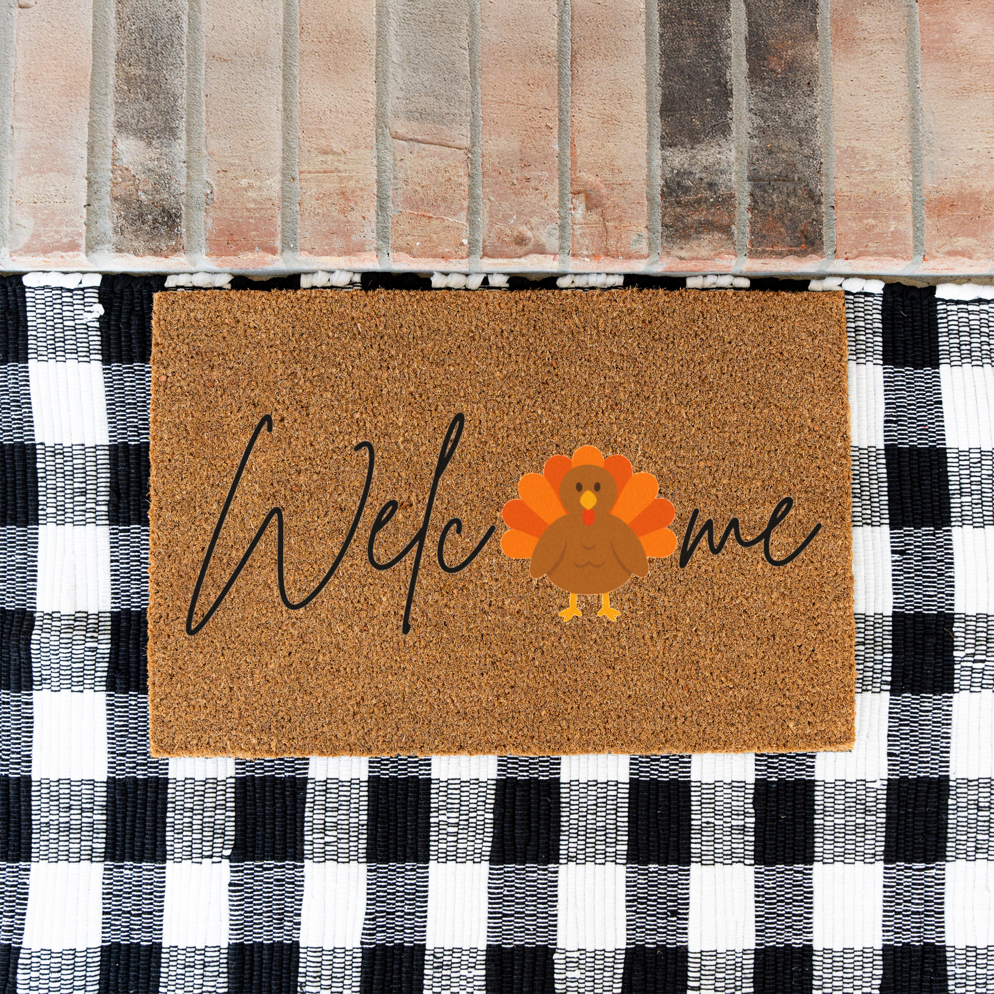 Thanksgiving Welcome Doormat, Turkey Design, Indoor Outdoor Decor