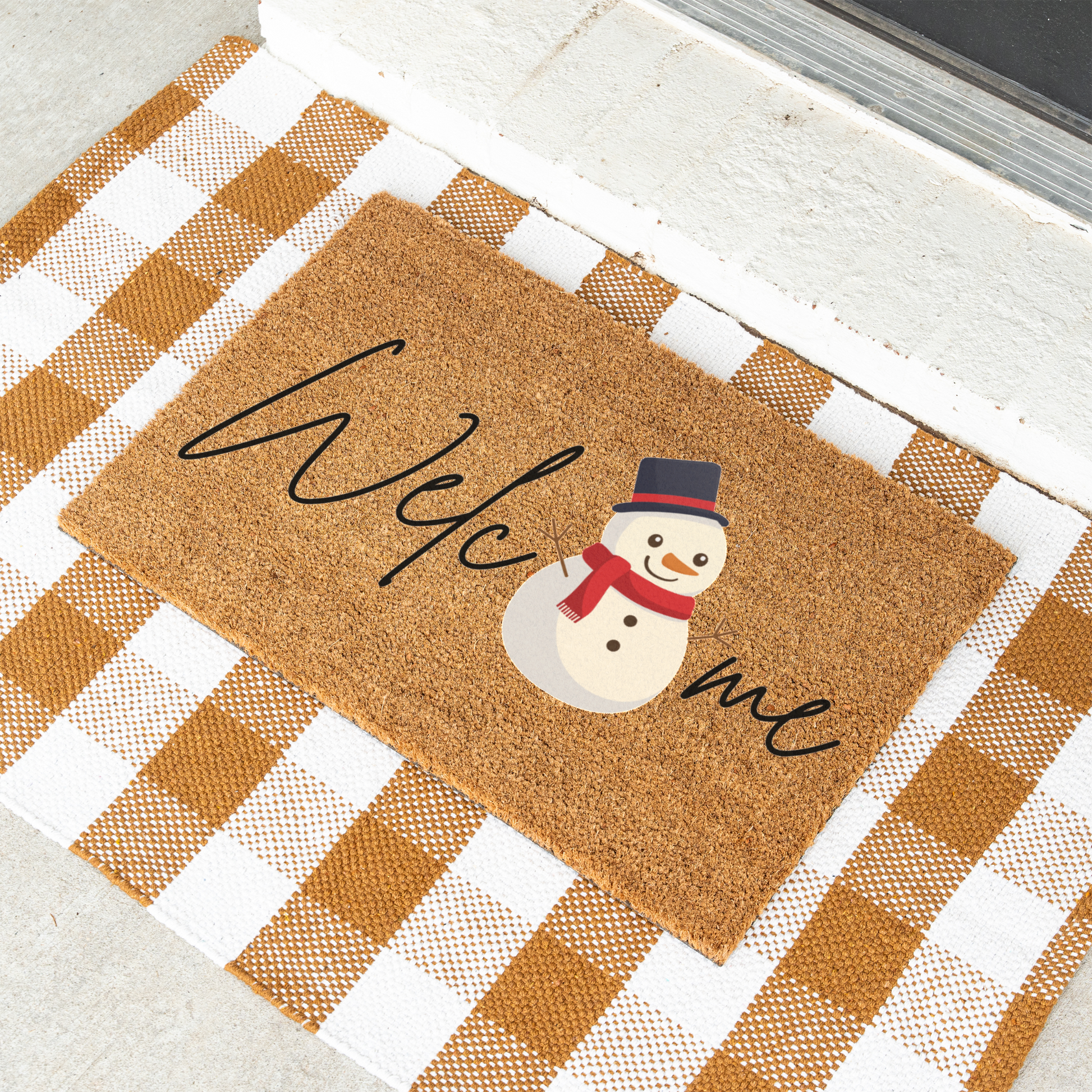 Welcome Snowman Doormat for Winter Decor, Holiday Entryway Rug, Christmas Mat