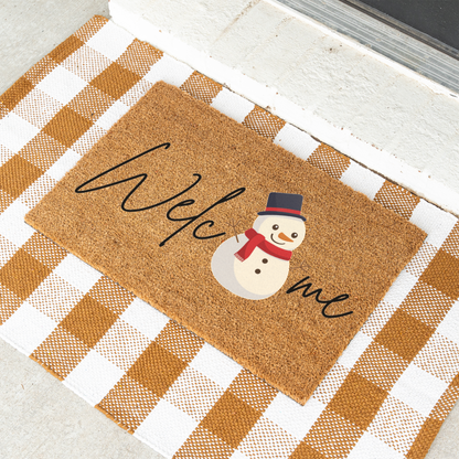 Welcome Snowman Doormat for Winter Decor, Holiday Entryway Rug, Christmas Mat