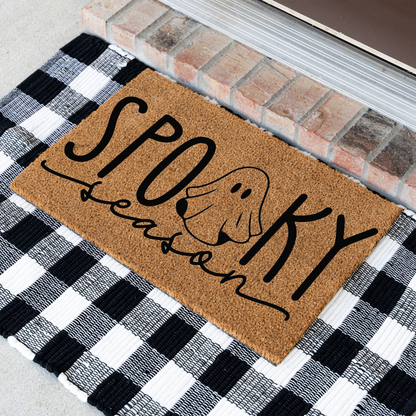 Spooky Season Halloween Doormat | Ghost Welcome Mat | Cute Halloween Front Door Decor | Fall Porch Decoration | Seasonal Entryway Rug