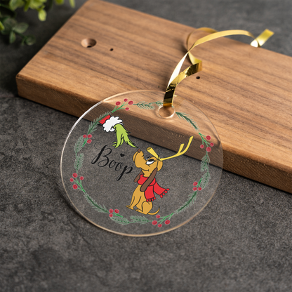 Festive Acrylic Christmas Ornament with Cute Dog Design, Holiday Decor, Christmas Gift for Pet Lovers