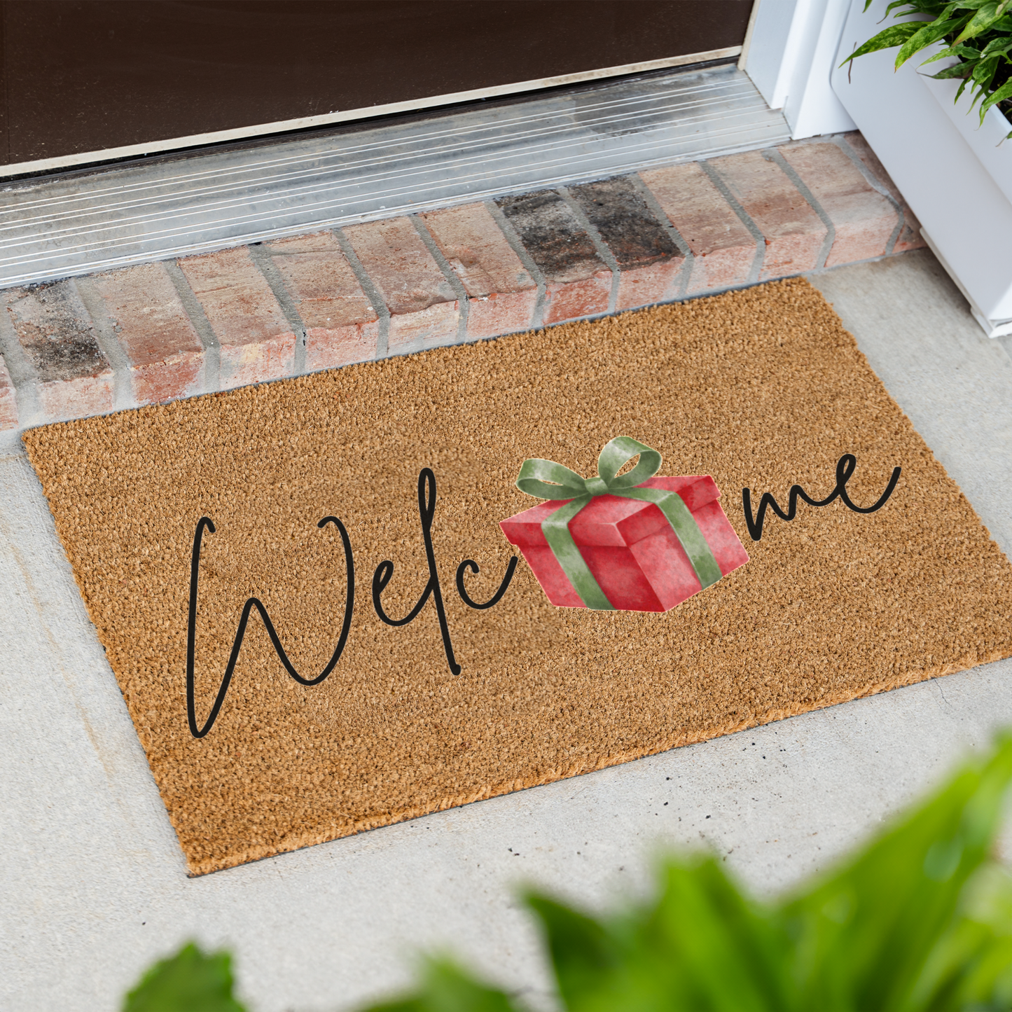 Christmas Doormat, Welcome Mat with Red Gift Design, Holiday Home Decor, Indoor Outdoor Use