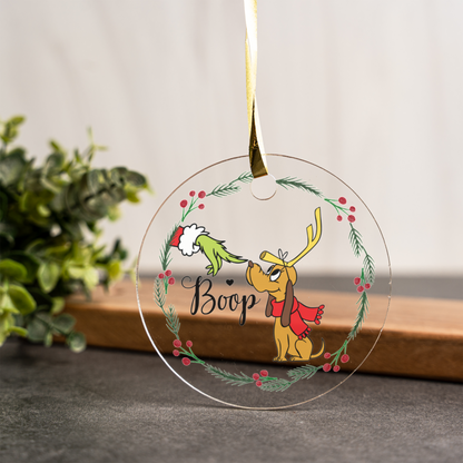 Festive Acrylic Christmas Ornament with Cute Dog Design, Holiday Decor, Christmas Gift for Pet Lovers