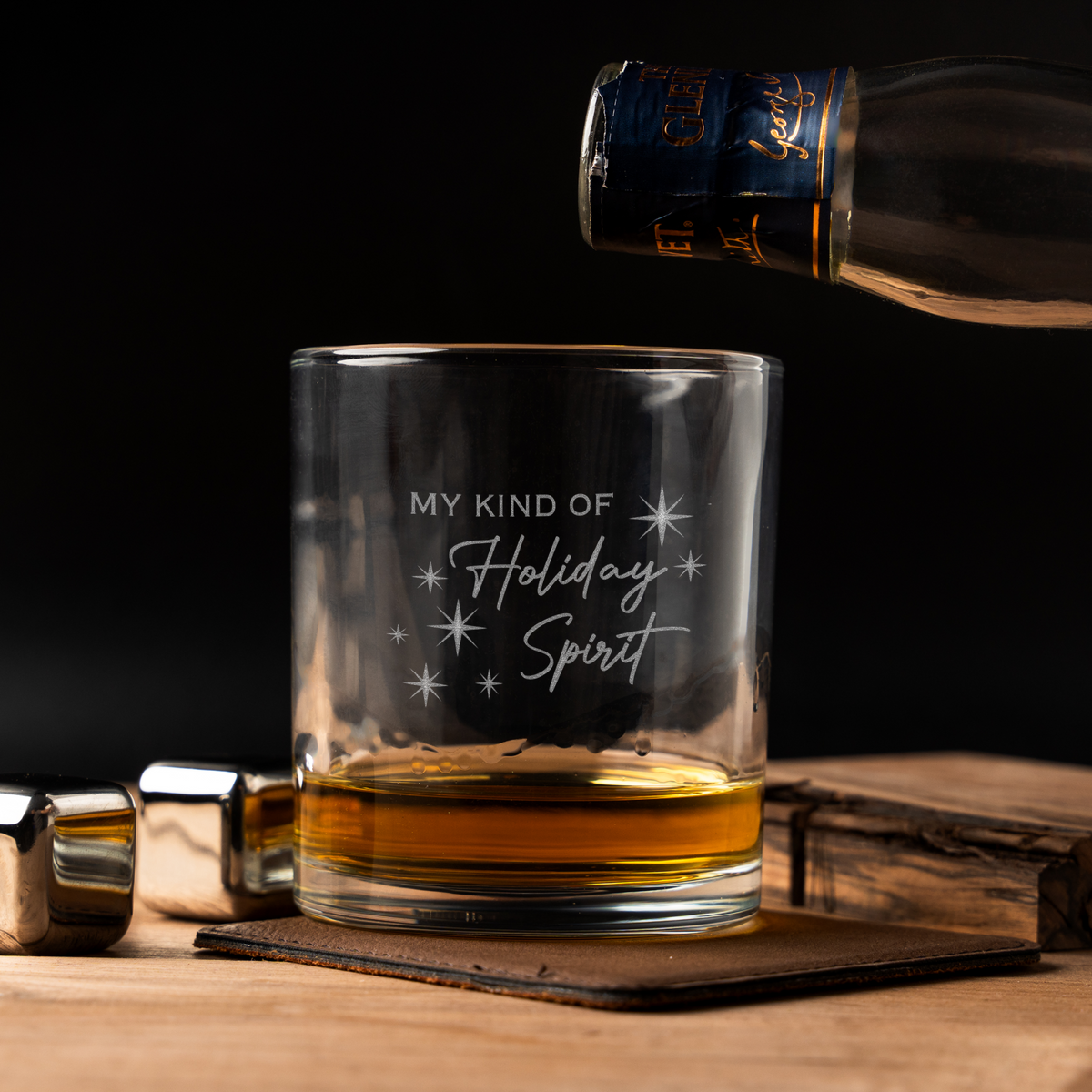 My Kind of Holiday Spirit Engraved Whiskey Glass, Holiday Party Barware, Christmas Cup, Men's Christmas Gift