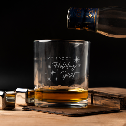 My Kind of Holiday Spirit Engraved Whiskey Glass, Holiday Party Barware, Christmas Cup, Men's Christmas Gift