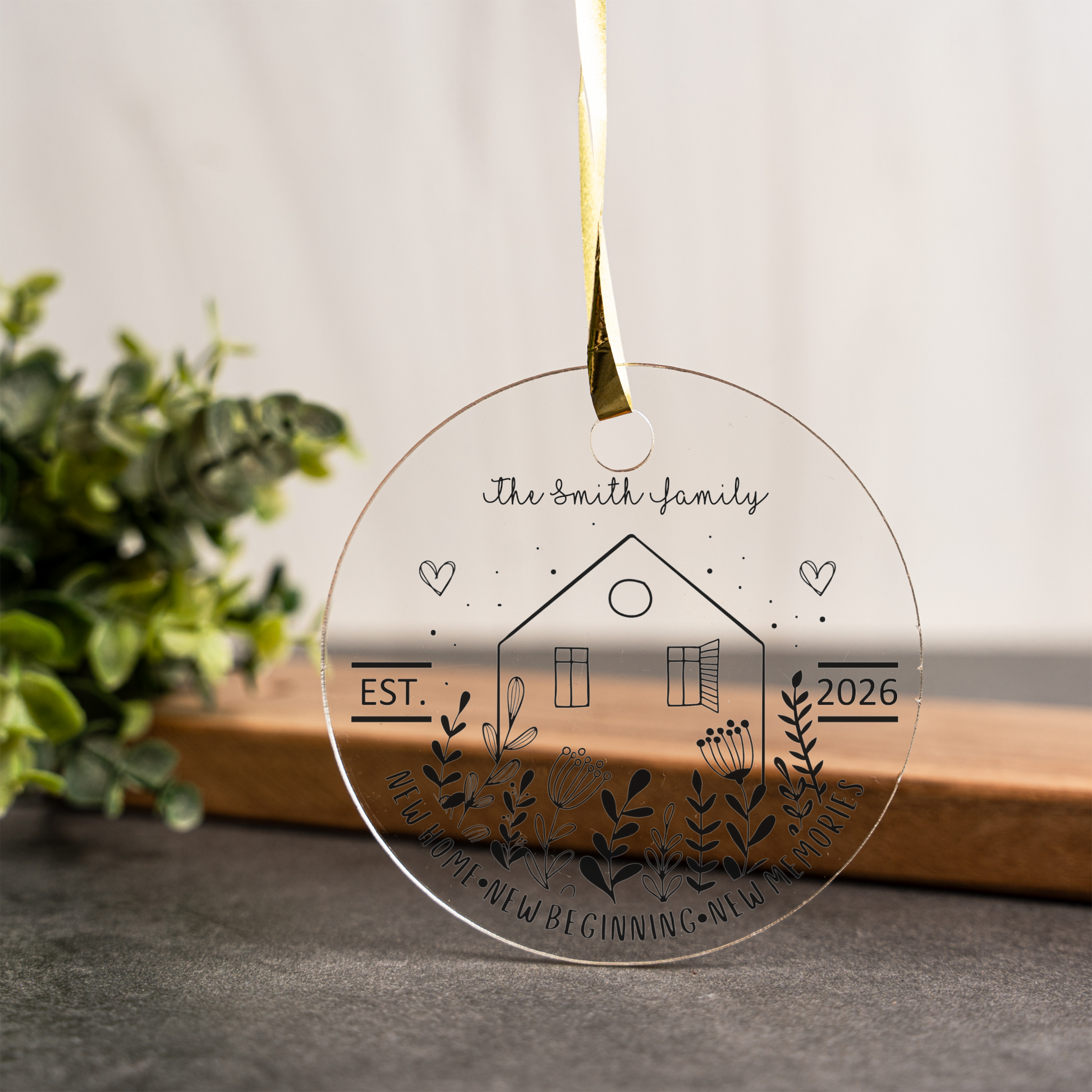 Personalized Acrylic Ornament with Family and Home Design, Perfect for Christmas or Housewarming Gifts