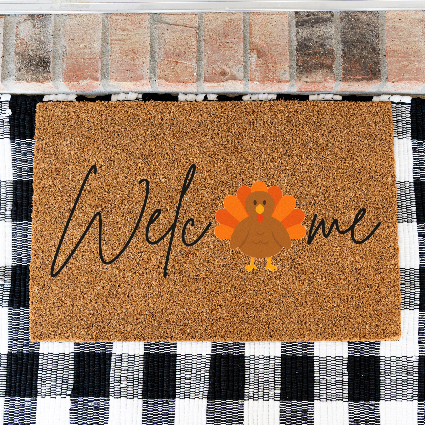 Thanksgiving Welcome Doormat, Turkey Design, Indoor Outdoor Decor
