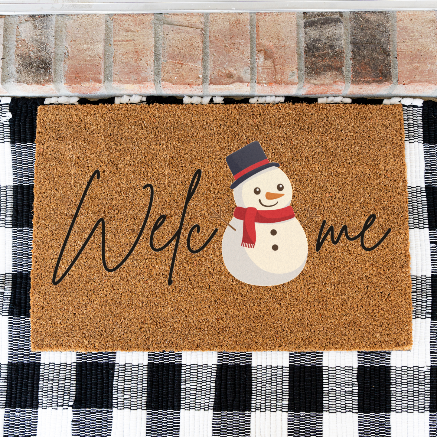 Welcome Snowman Doormat for Winter Decor, Holiday Entryway Rug, Christmas Mat