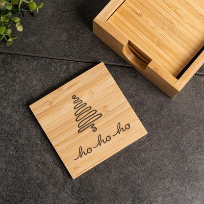 Christmas Tree Bamboo Coaster Set With Holder