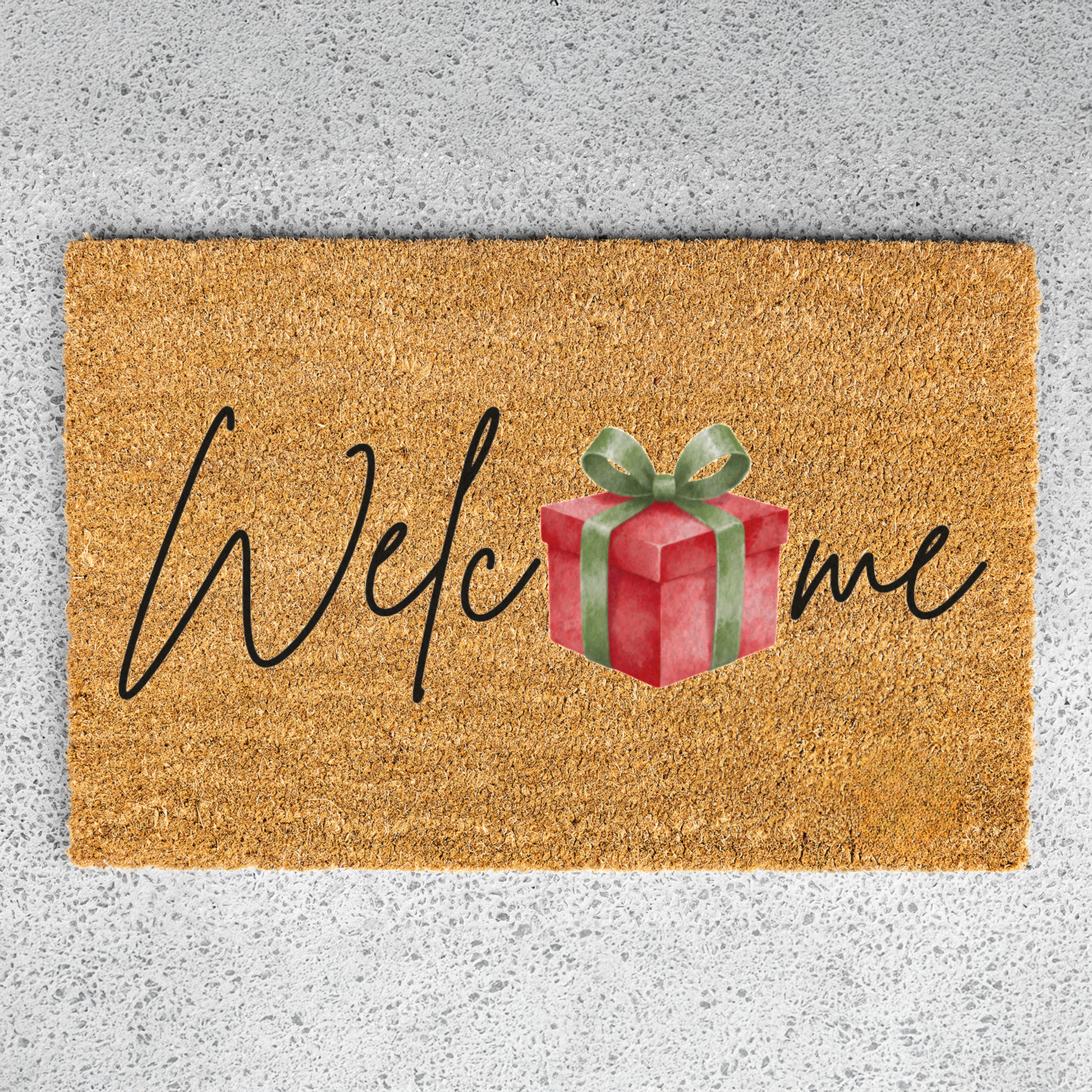 Christmas Doormat, Welcome Mat with Red Gift Design, Holiday Home Decor, Indoor Outdoor Use