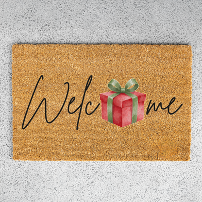 Christmas Doormat, Welcome Mat with Red Gift Design, Holiday Home Decor, Indoor Outdoor Use