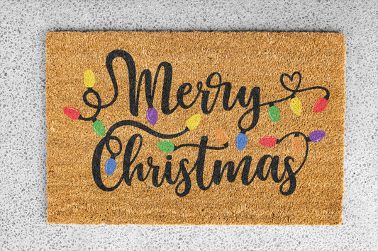 Festive Merry Christmas Doormat with Colorful Lights