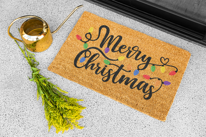 Festive Merry Christmas Doormat with Colorful Lights