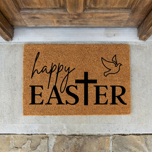 Happy Easter Dove and Cross Doormat