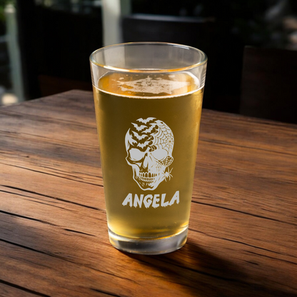 16oz Skull and Spiderweb Pint Glass