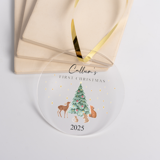 First Christmas Acrylic Ornament, Cute Woodland Animals, Tree Decoration, Keepsake Gift for Kids