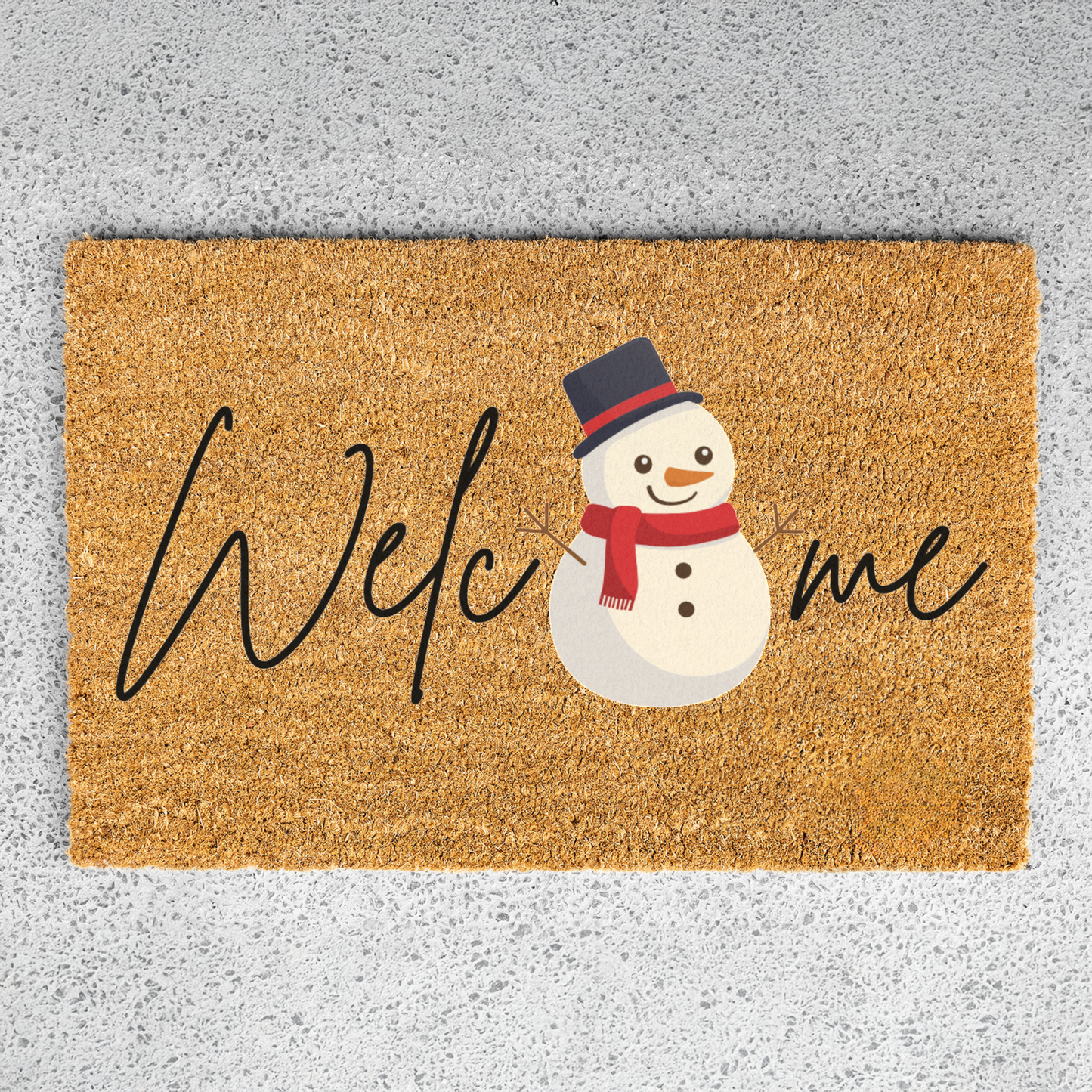 Welcome Snowman Doormat for Winter Decor, Holiday Entryway Rug, Christmas Mat