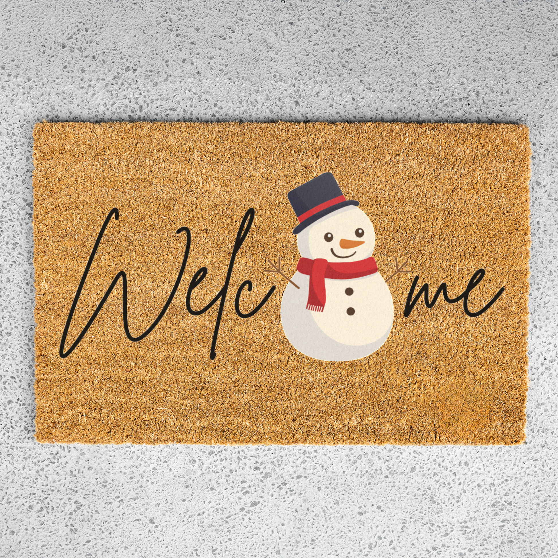 Welcome Snowman Doormat for Winter Decor, Holiday Entryway Rug, Christmas Mat