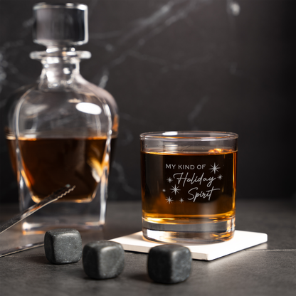 My Kind of Holiday Spirit Engraved Whiskey Glass, Holiday Party Barware, Christmas Cup, Men's Christmas Gift