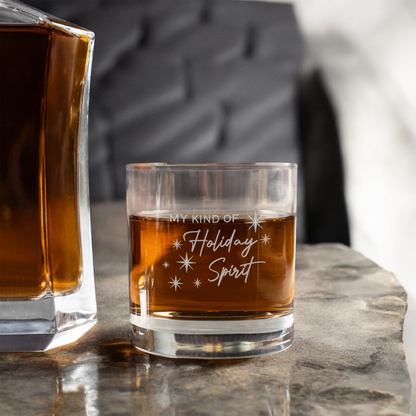 My Kind of Holiday Spirit Engraved Whiskey Glass, Holiday Party Barware, Christmas Cup, Men's Christmas Gift
