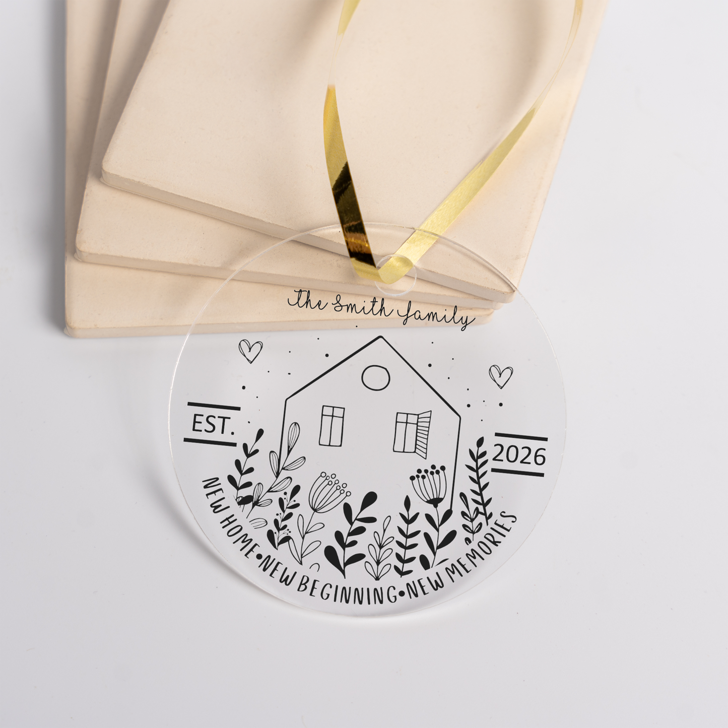 Personalized Acrylic Ornament with Family and Home Design, Perfect for Christmas or Housewarming Gifts
