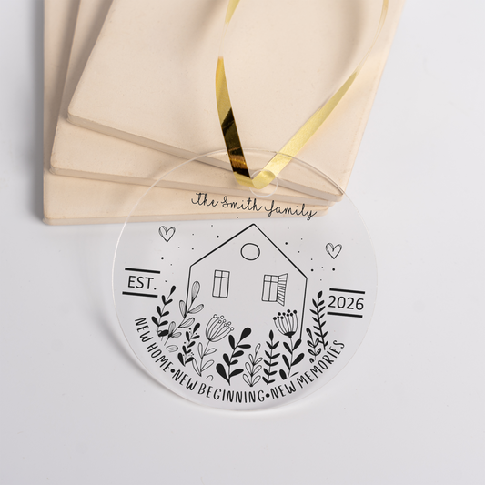 Personalized Acrylic Ornament with Family and Home Design, Perfect for Christmas or Housewarming Gifts