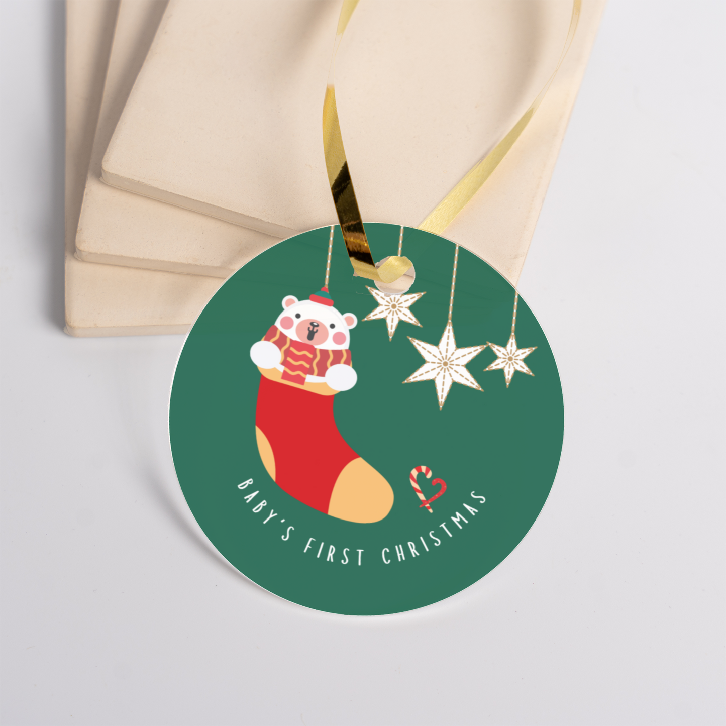 Baby's First Christmas Acrylic Ornament, Cute Bear Stocking Design, Holiday Keepsake