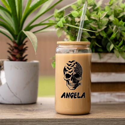 Personalized Halloween Skull Glass Can