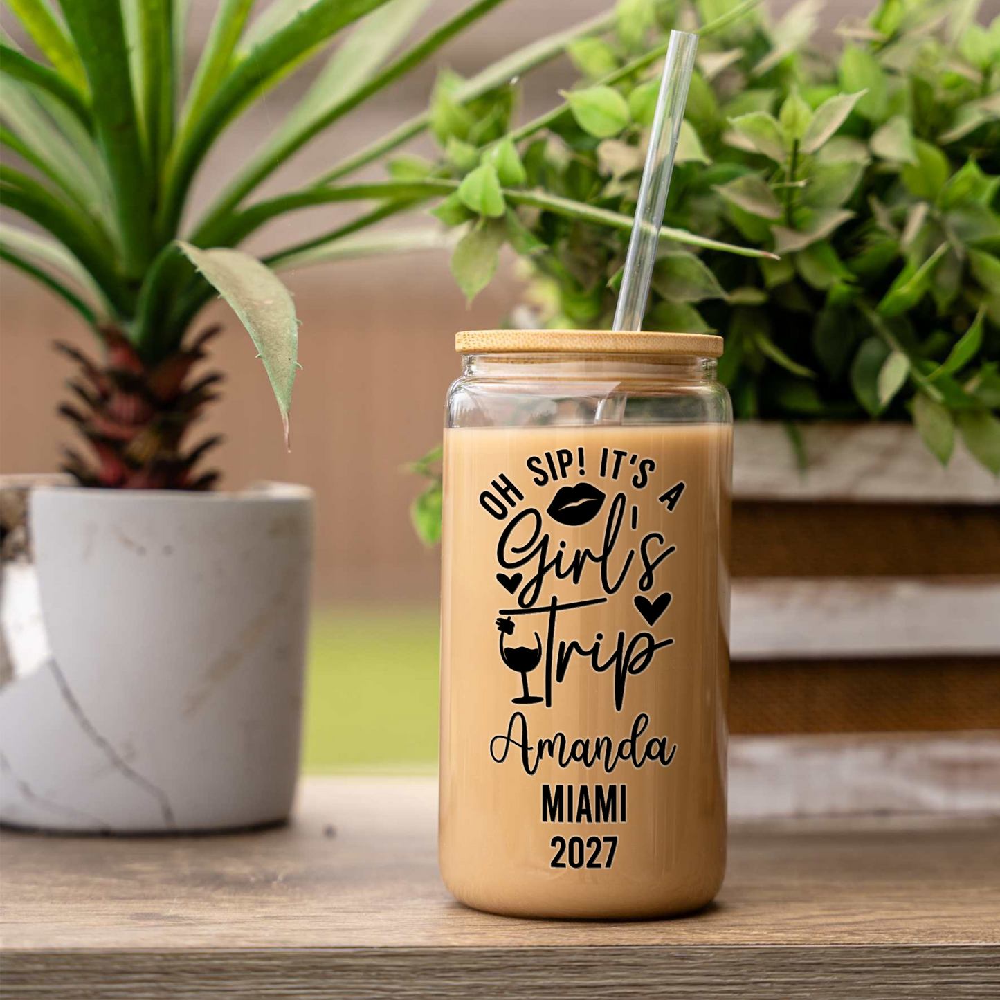Personalized Girls Trip Glass Can