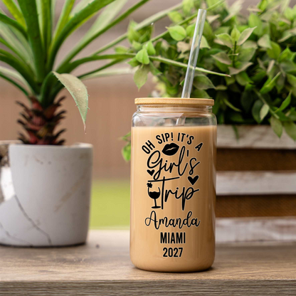 Personalized Girls Trip Glass Can