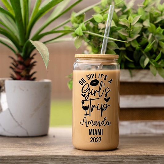 Personalized Girls Trip Glass Can