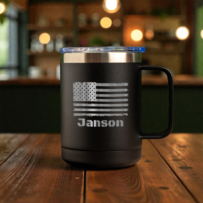 Personalized 15oz Stainless Steel Mug with American Flag Design