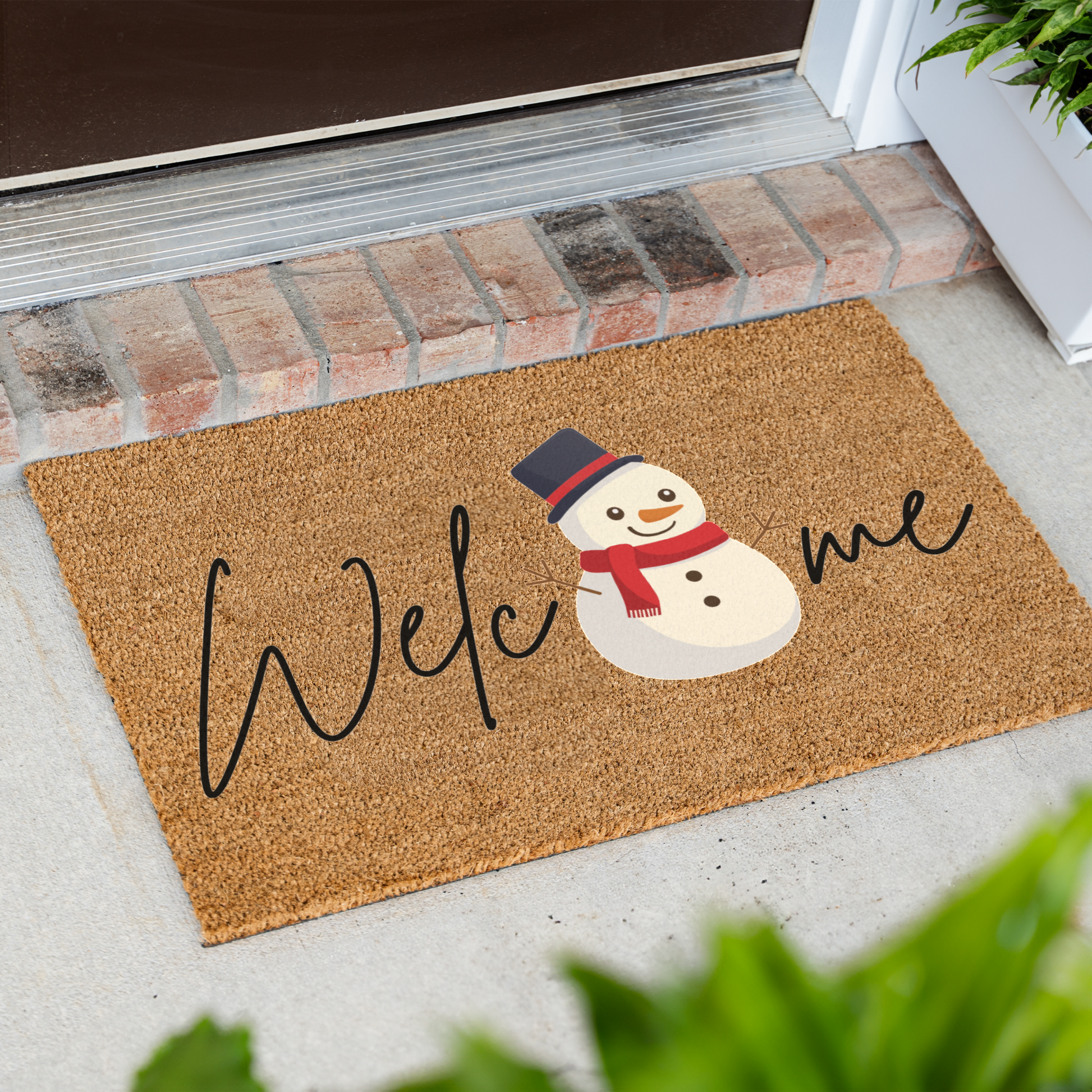 Welcome Snowman Doormat for Winter Decor, Holiday Entryway Rug, Christmas Mat