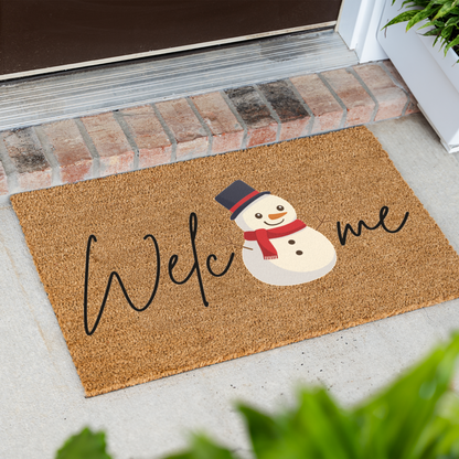 Welcome Snowman Doormat for Winter Decor, Holiday Entryway Rug, Christmas Mat
