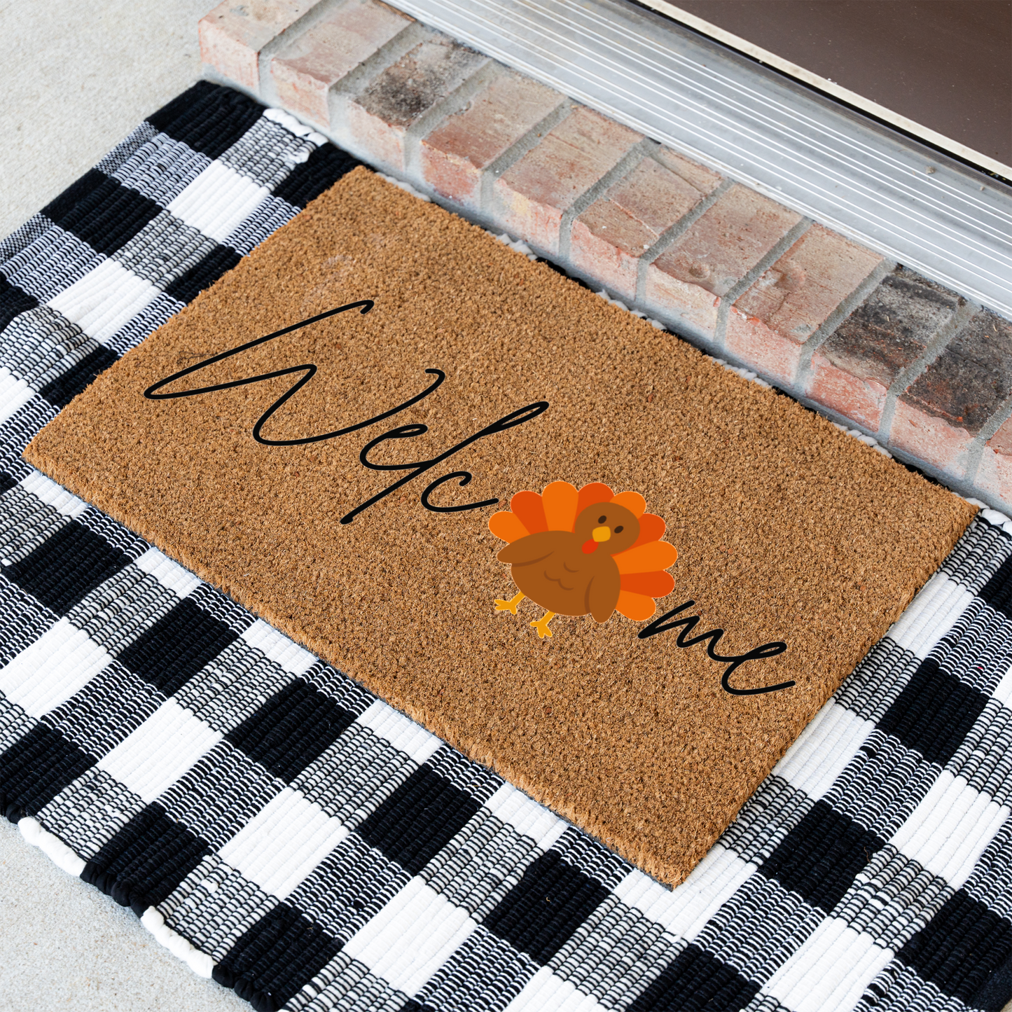 Thanksgiving Welcome Doormat, Turkey Design, Indoor Outdoor Decor
