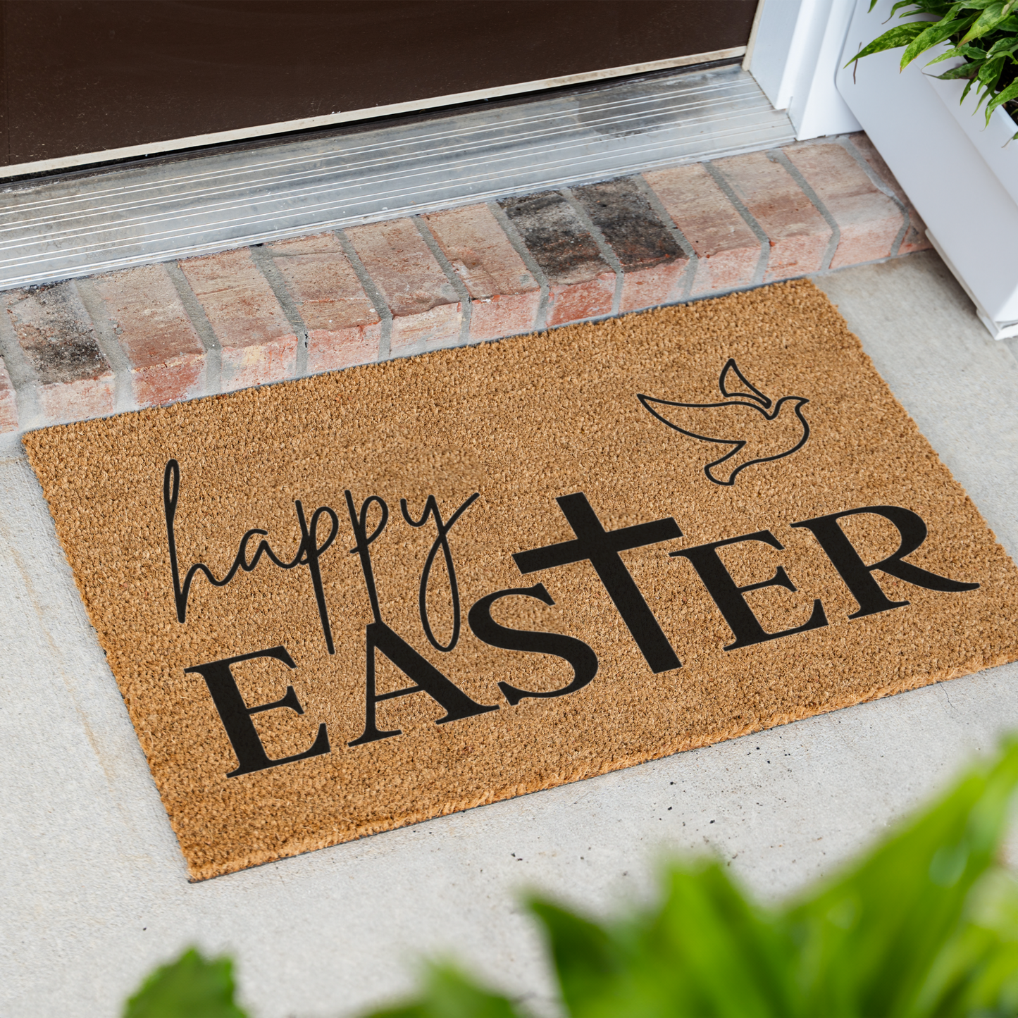 Happy Easter Dove and Cross Doormat