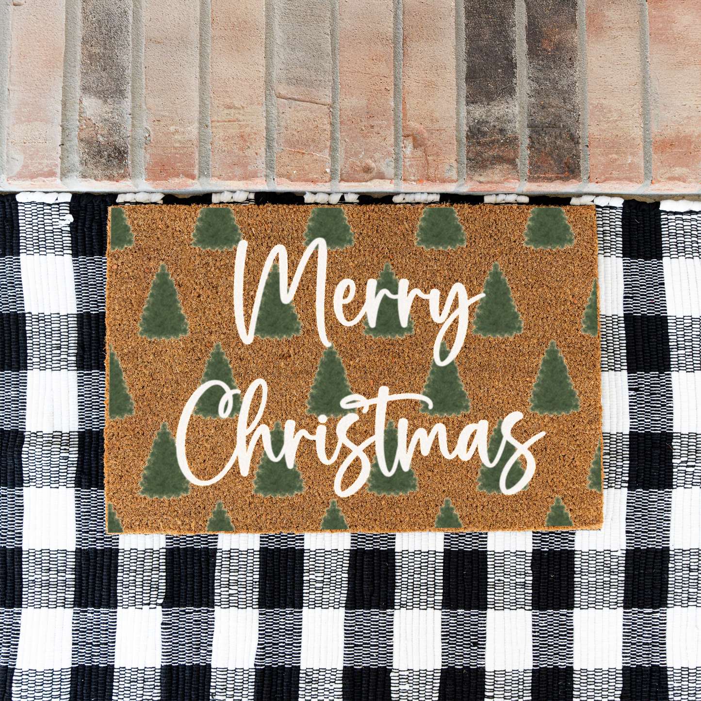 'Merry Christmas' Doormat with Christmas Trees