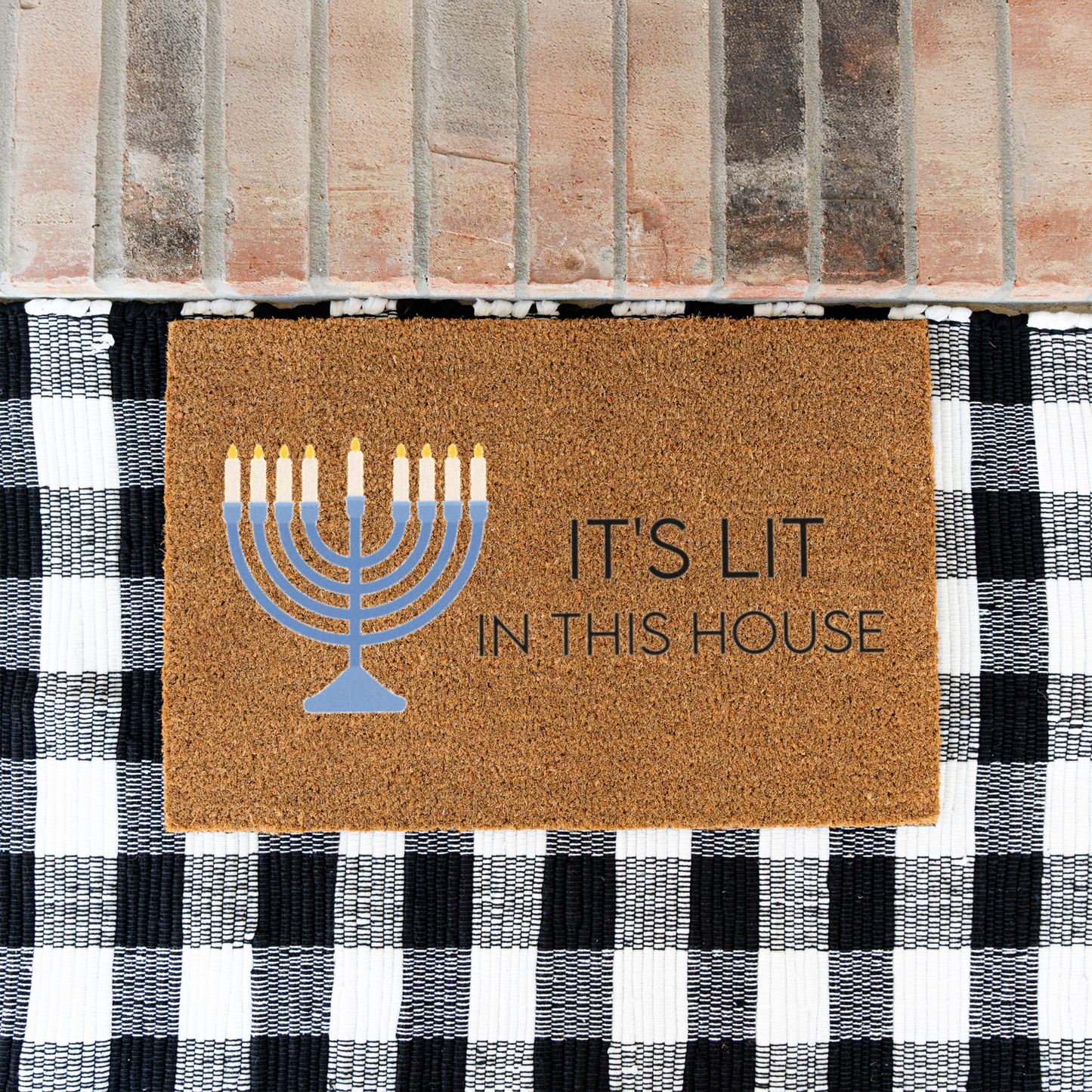 Festive Hanukkah Menorah Doormat