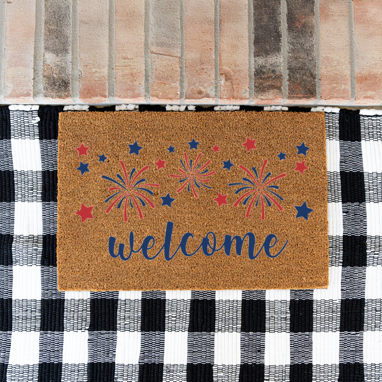 Patriotic Fireworks Welcome Doormat