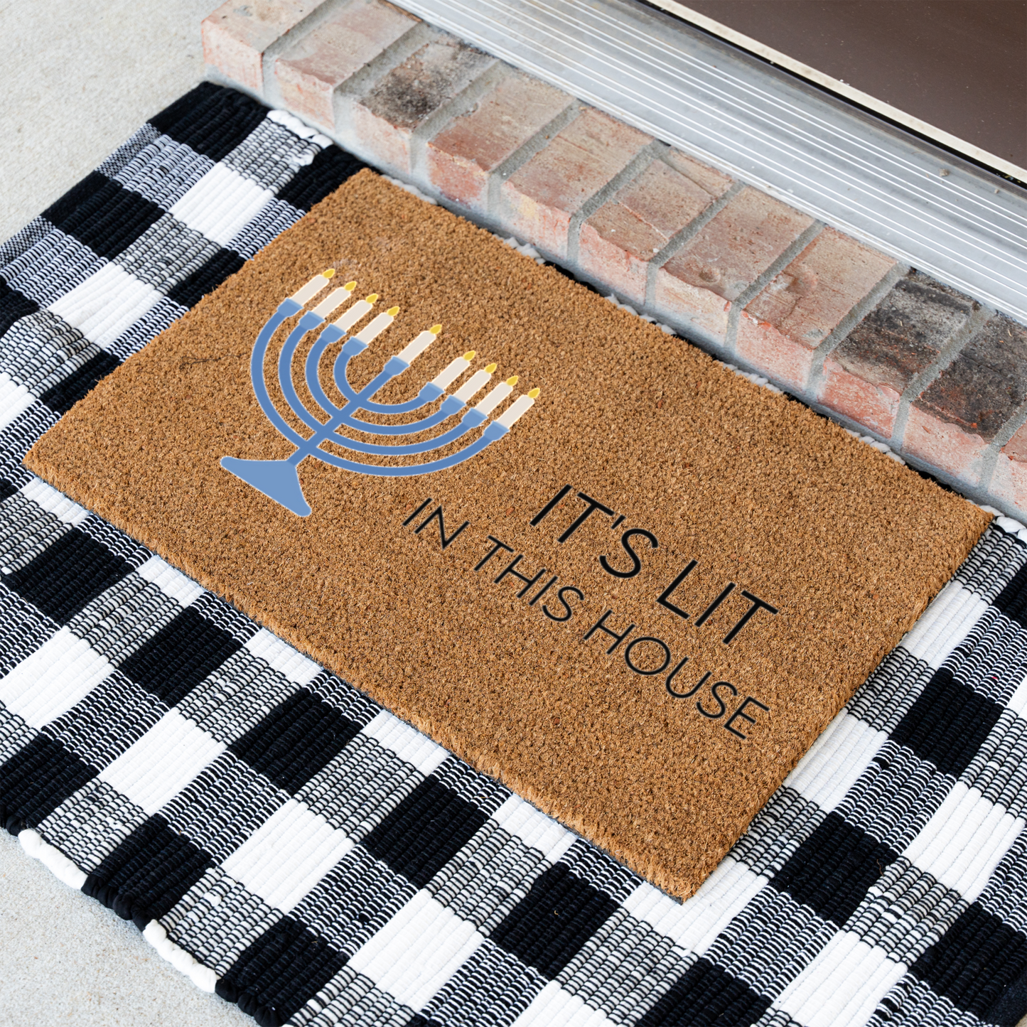 Festive Hanukkah Menorah Doormat