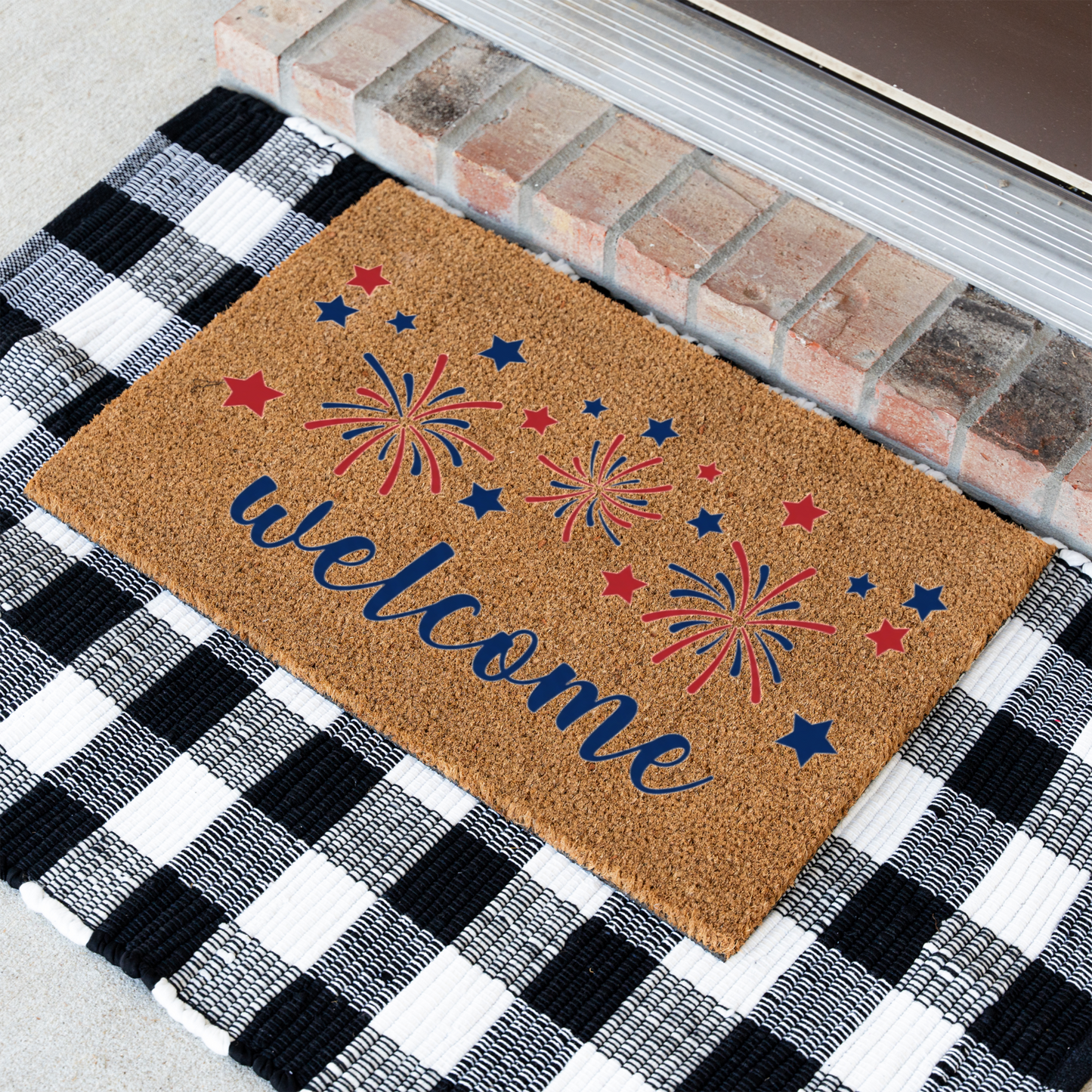 Patriotic Fireworks Welcome Doormat