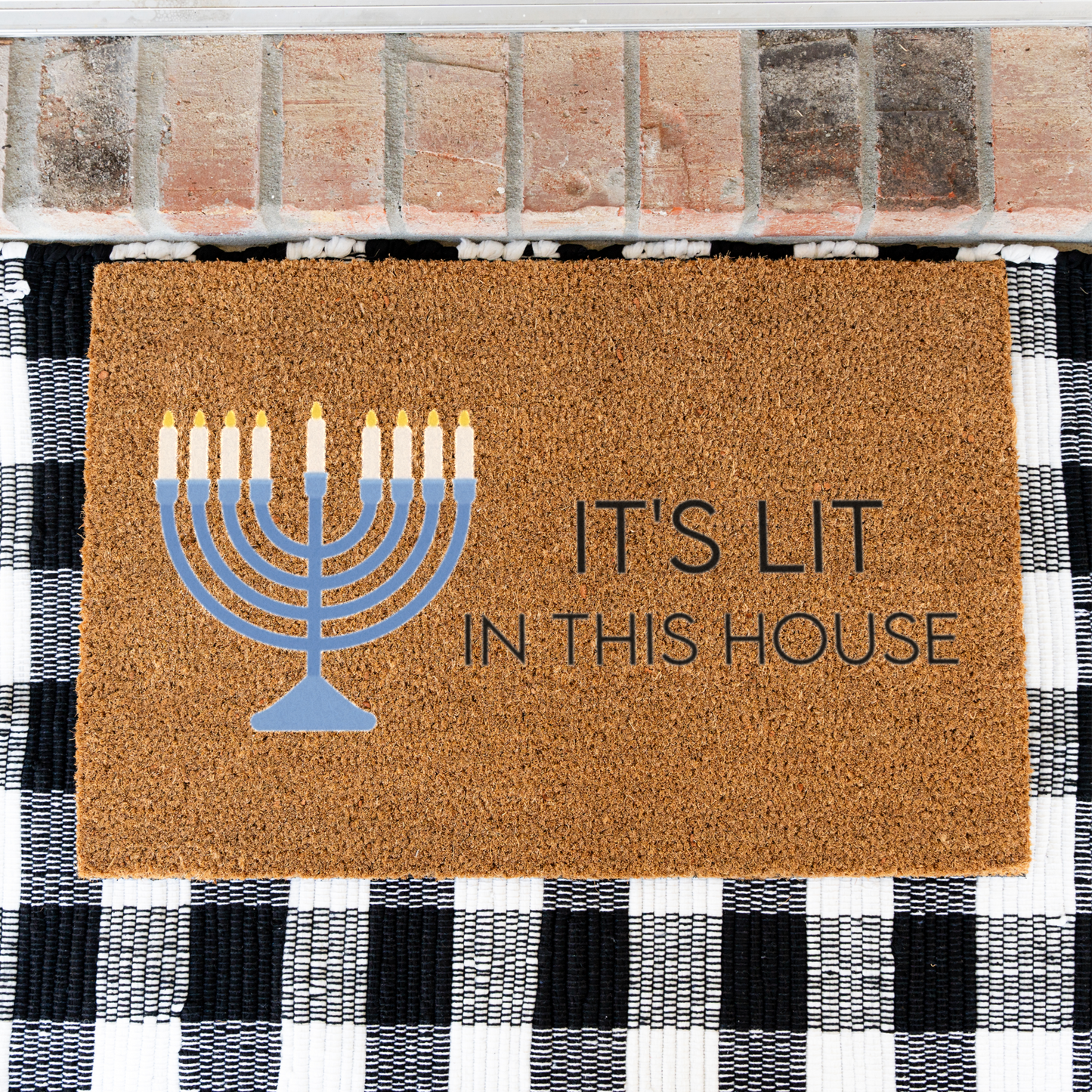 Festive Hanukkah Menorah Doormat