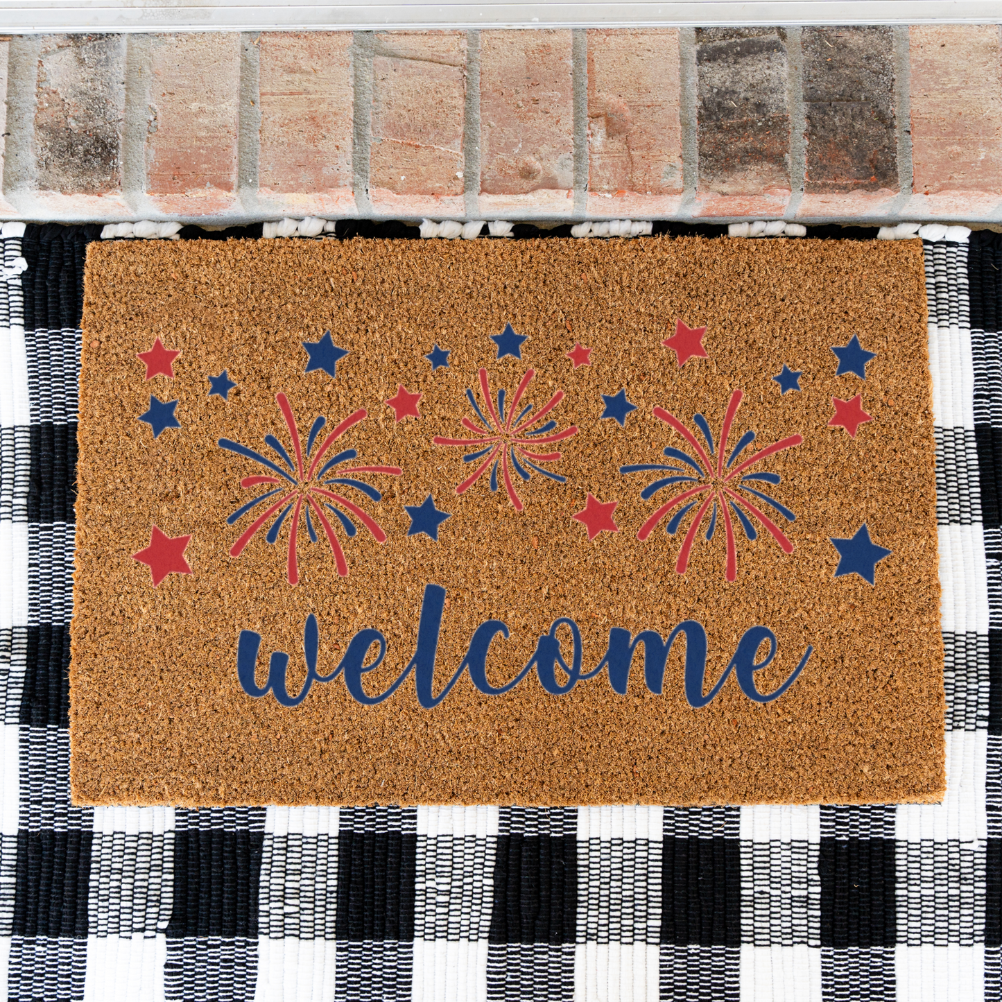 Patriotic Fireworks Welcome Doormat