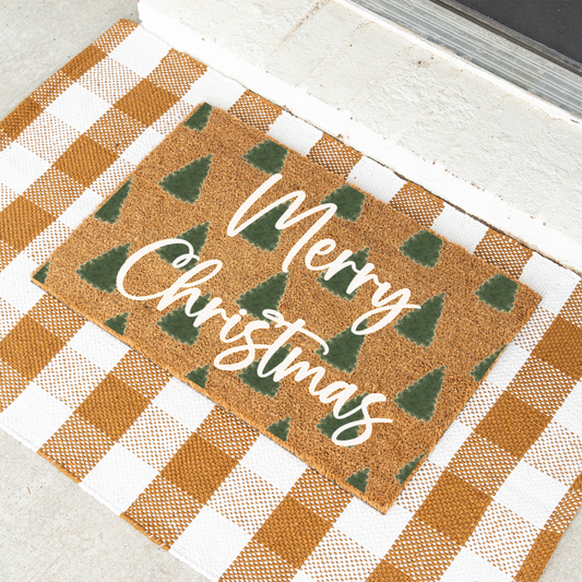 'Merry Christmas' Doormat with Christmas Trees