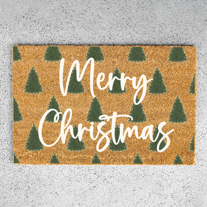 'Merry Christmas' Doormat with Christmas Trees