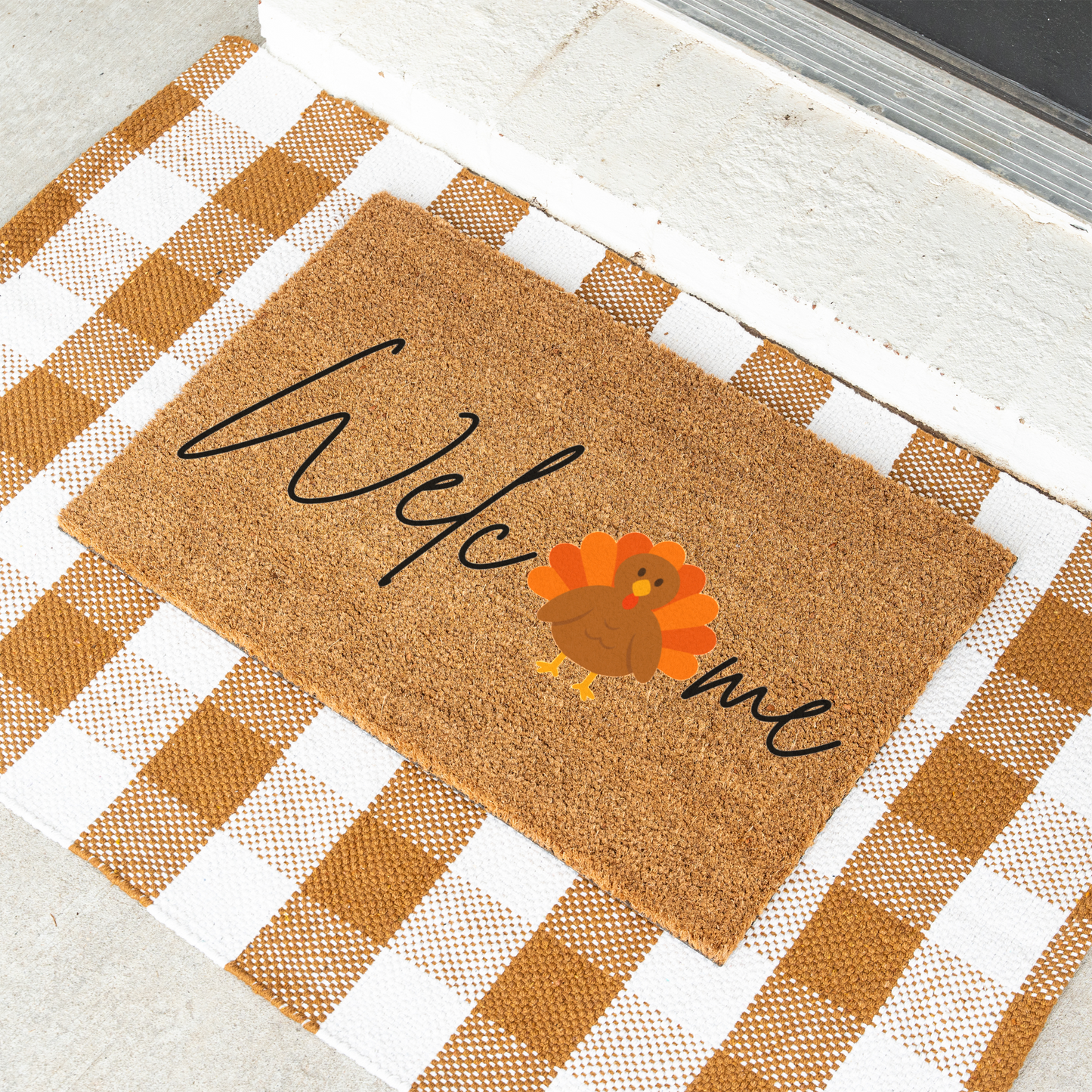 Thanksgiving Welcome Doormat, Turkey Design, Indoor Outdoor Decor
