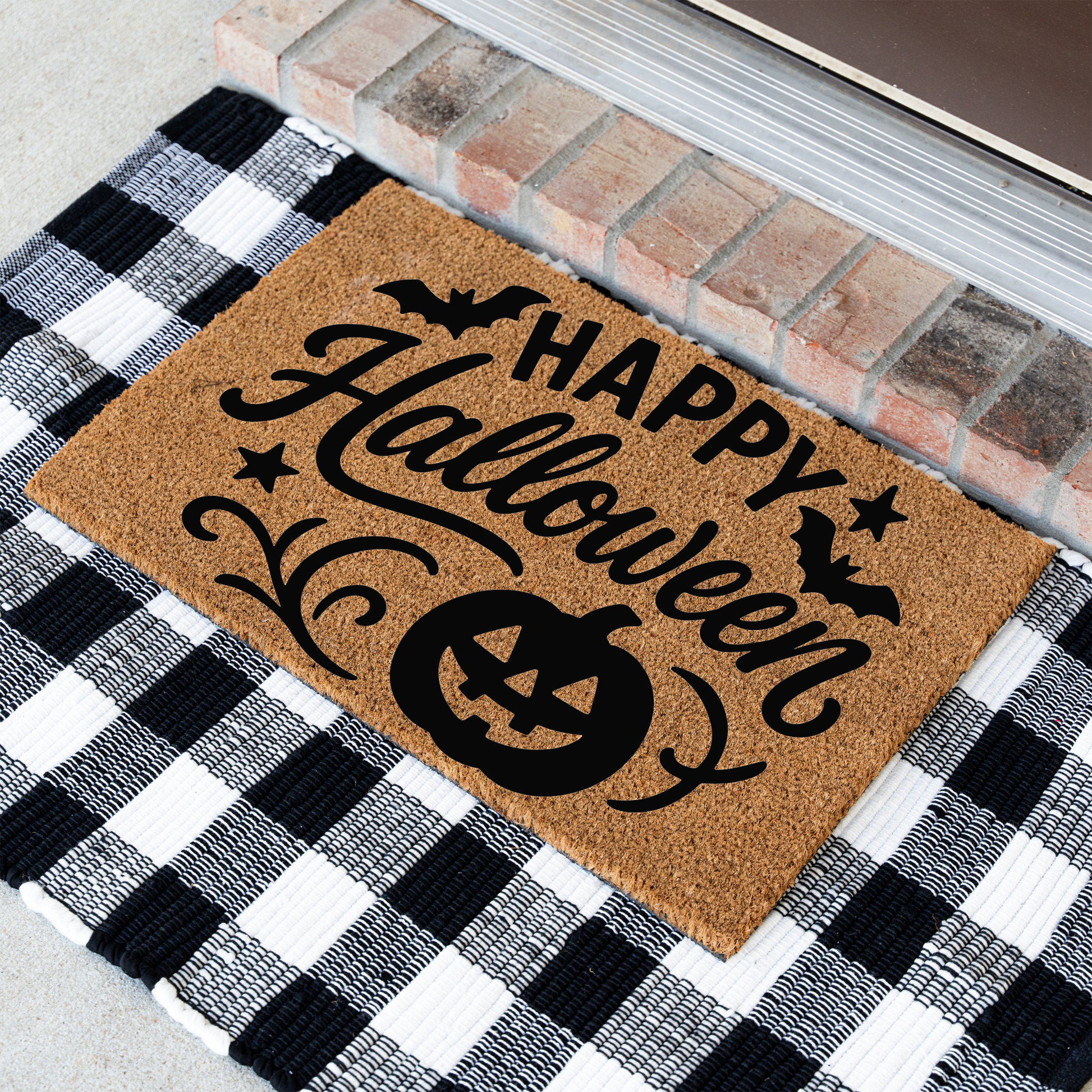 Happy Halloween Doormat | Halloween Welcome Mat | Pumpkin Front Door Decor | Spooky Fall Porch Decoration | Seasonal Entryway Rug
