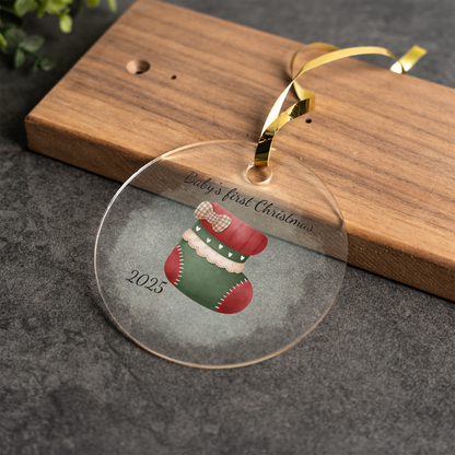 Baby's First Christmas Acrylic Ornament, Personalized Holiday Keepsake, 2025 Christmas Stocking Design