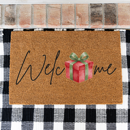 Christmas Doormat, Welcome Mat with Red Gift Design, Holiday Home Decor, Indoor Outdoor Use
