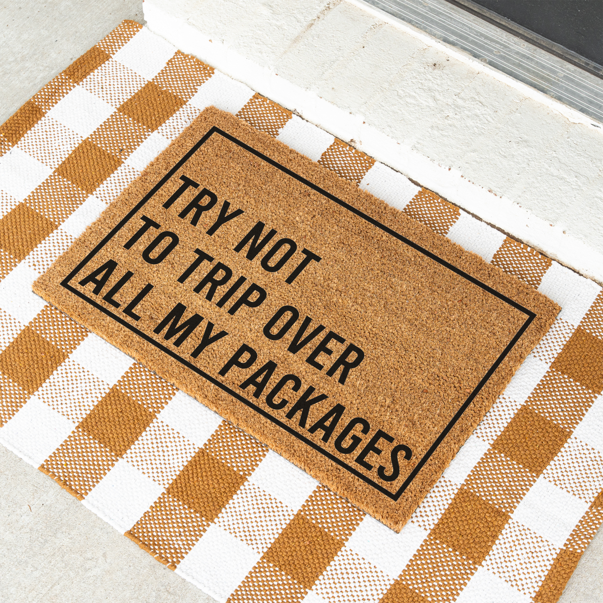 Funny Doormat, Try Not to Trip Over All My Packages Welcome Mat, Package Lover Door Mat, Online Shopper Gift, Front Porch Decor